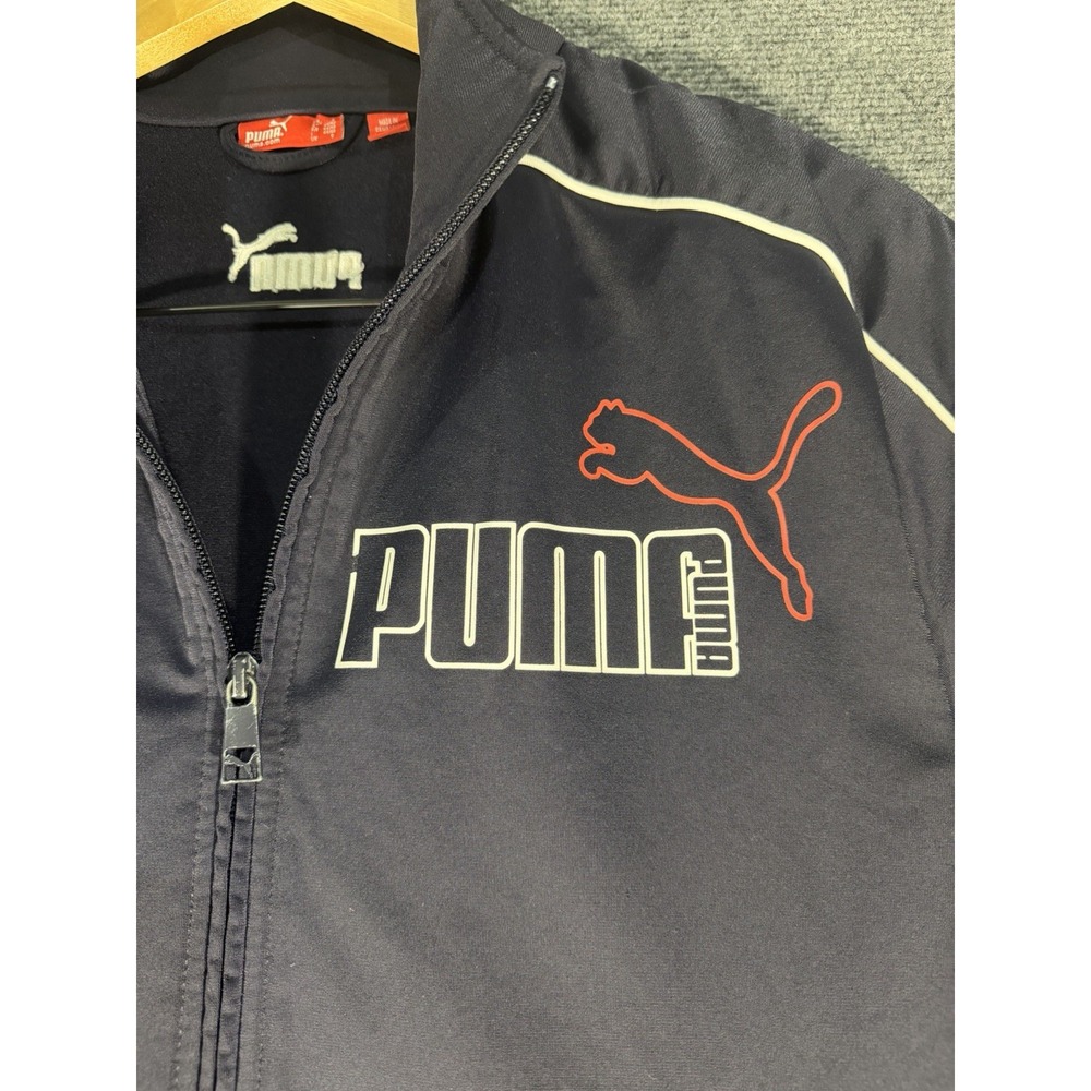 Puma Track Jacket Mens Small Navy Blue Striped Full Zip Y2K Activewear 809457